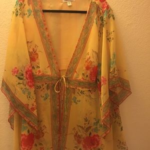 Yellow Floral Sheer Kimono
